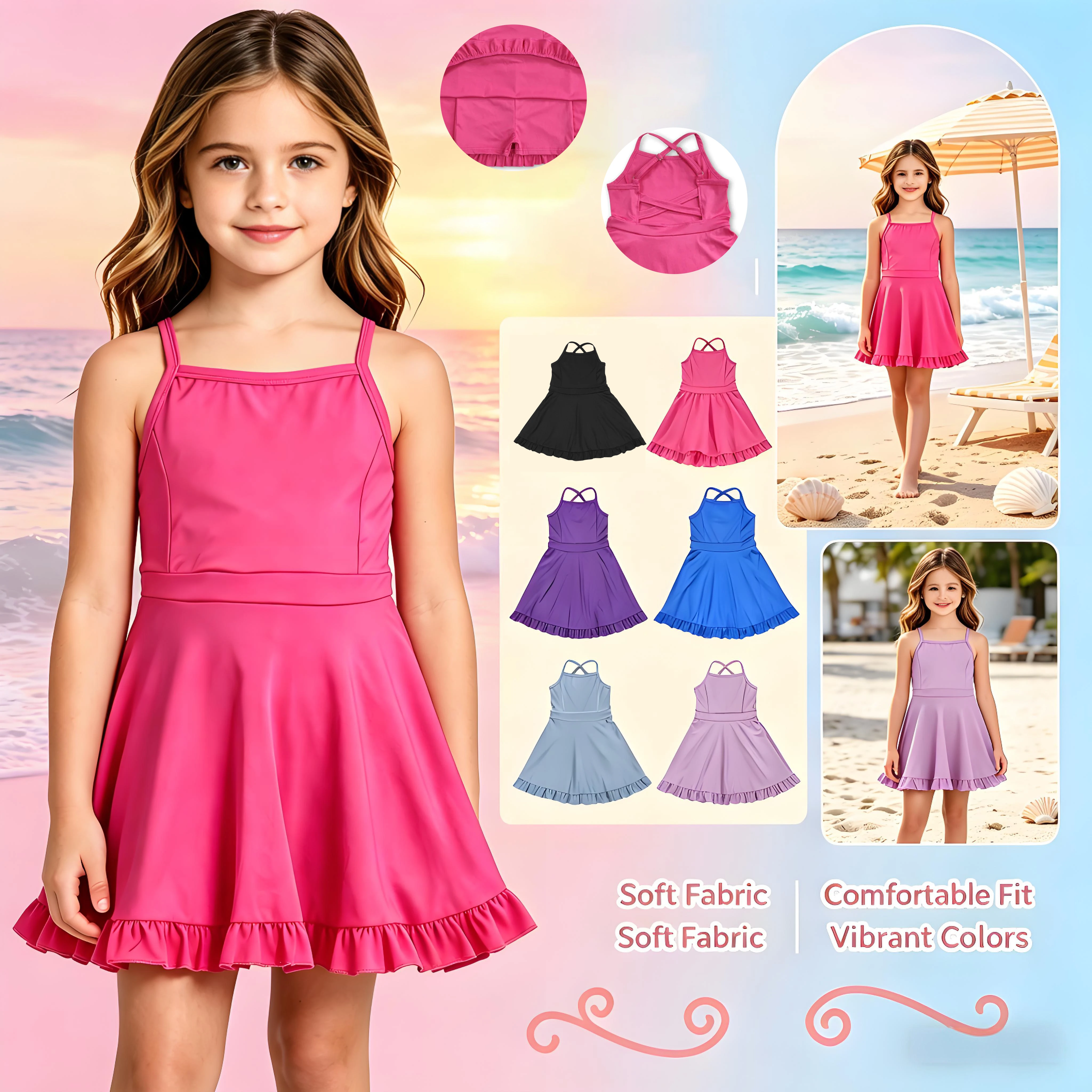 Cute Girls' Ruffled Swim Dress with Built-in Shorts - Trendy Two-in-One Swimsuit for Summer Adventures
Cute Girls' Ruffled Swim Dress with Built-in Shorts - Trendy Two-in-One Swimsuit for Summer Adventures
