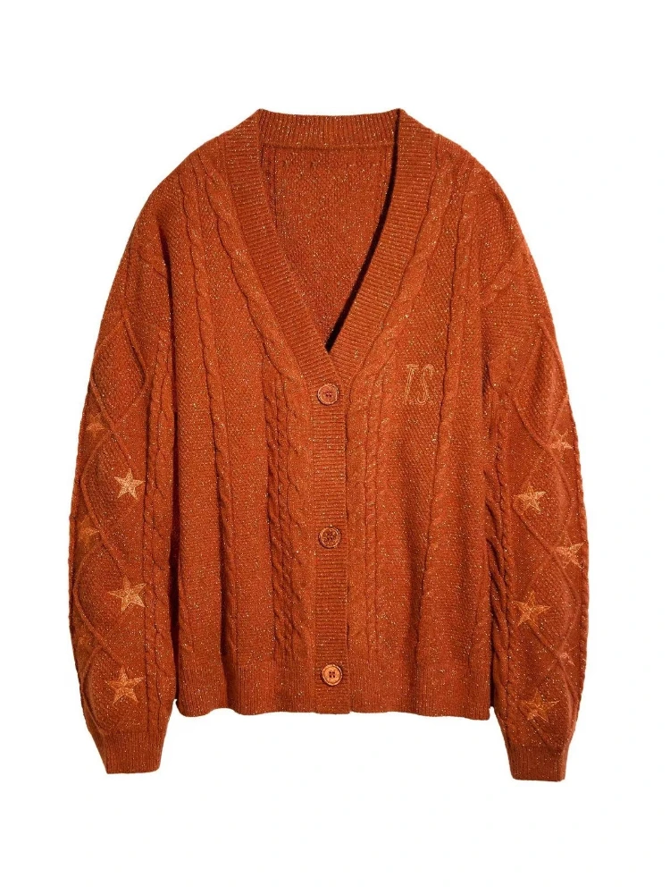 Glittery TS Orange Cardigan Gold Embroidered Stars Chunky Knit Cardigan Loose Fitting Casual Sweater Y2k Women Winter Clothing
Glittery TS Orange Cardigan Gold Embroidered Stars Chunky Knit Cardigan Loose Fitting Casual Sweater Y2k Women Winter Clothing