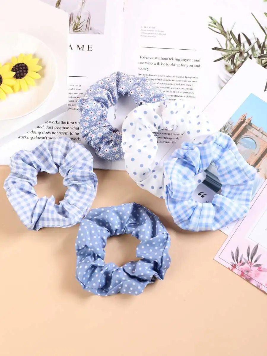 5pcs Womens Blue Plaid And Polka Dot Scrunchies Hair Ties
5pcs Womens Blue Plaid And Polka Dot Scrunchies Hair Ties