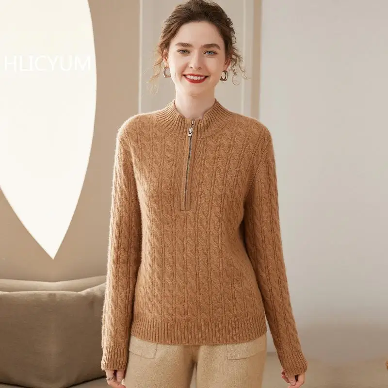 Autumn/Winter Cashmere Sweater Women's Casual Solid Thick Knitted Hoodie Loose Wool Tops Half High Collar Jumper Zipper Blouse
Autumn/Winter Cashmere Sweater Women's Casual Solid Thick Knitted Hoodie Loose Wool Tops Half High Collar Jumper Zipper Blouse