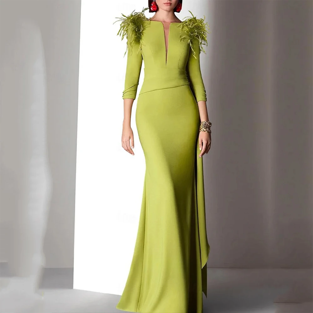 Modern Boat Neck Evening Dress for Woman Feather Long Sleeves Elegant Prom Gown Backless Pleat Straight Party Dress Customized
Modern Boat Neck Evening Dress for Woman Feather Long Sleeves Elegant Prom Gown Backless Pleat Straight Party Dress Customized
