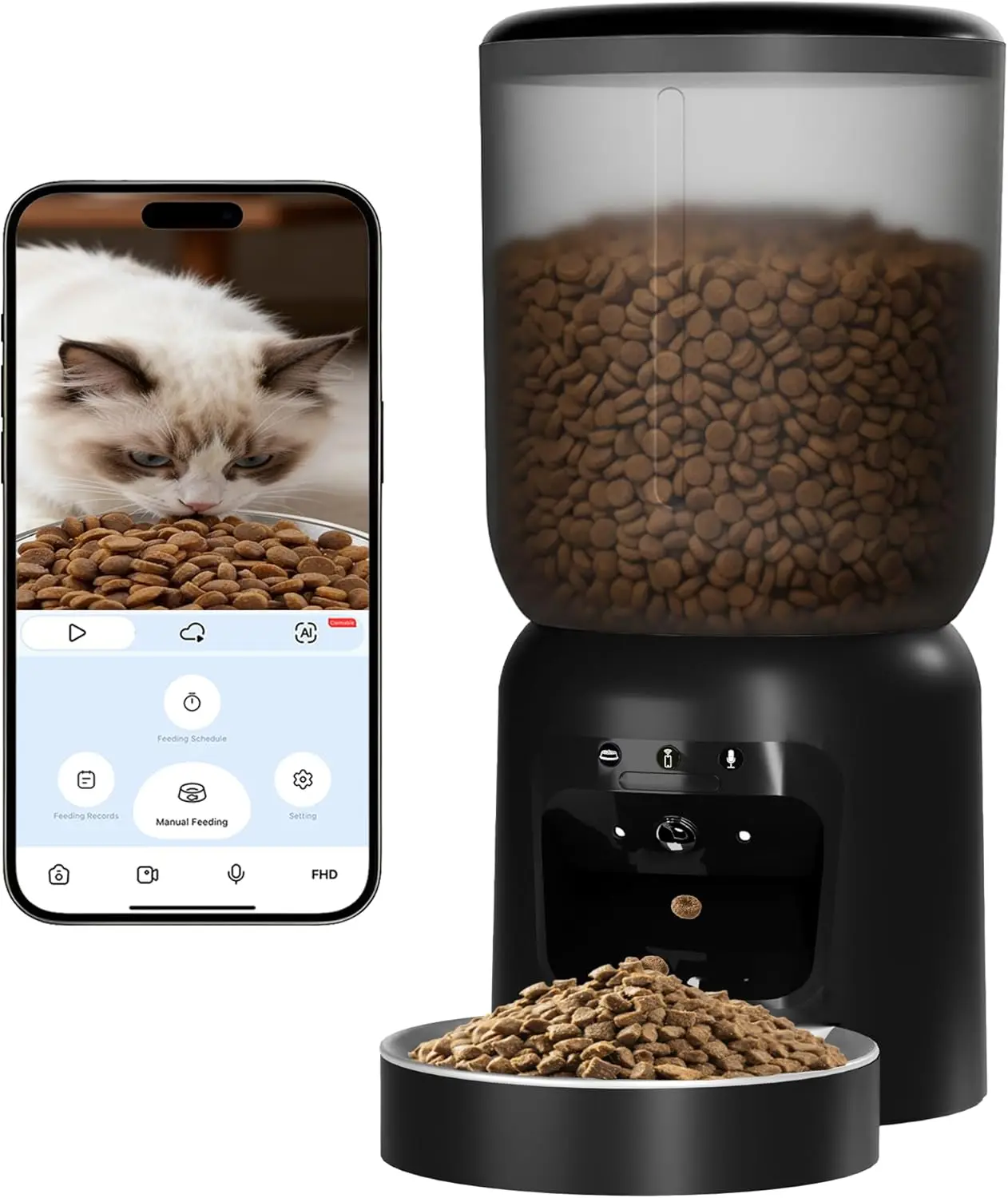 Home Use, Black Pet Feeder, 2K Camera, 6L Capacity, Night Vision, 5/2.4GHz & 2-Way Audio, Anti-Jam Design
Home Use, Black Pet Feeder, 2K Camera, 6L Capacity, Night Vision, 5/2.4GHz & 2-Way Audio, Anti-Jam Design