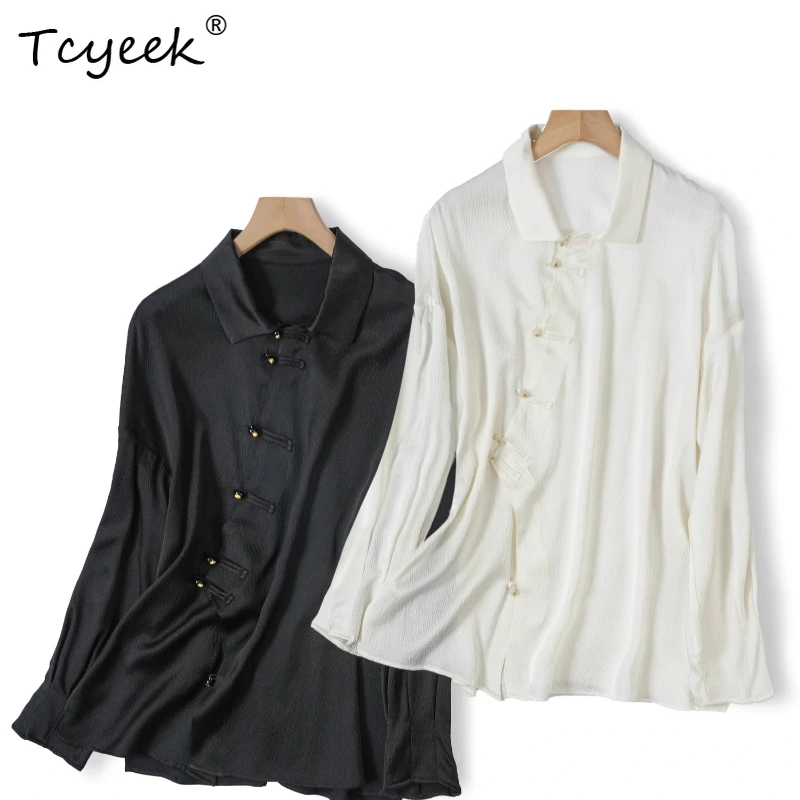 Tcyeek 93% Mulberry Silk 7% Spandex Spring Summer New Chinese Style Polo Collar Solid Color Loose Long Sleeved Women's Shirts 셔츠
Tcyeek 93% Mulberry Silk 7% Spandex Spring Summer New Chinese Style Polo Collar Solid Color Loose Long Sleeved Women's Shirts 셔츠