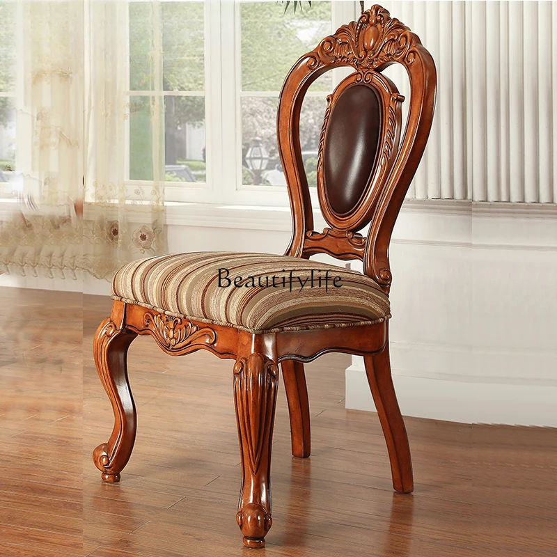 American dining chair European solid wood fabric leather carved dining chair
American dining chair European solid wood fabric leather carved dining chair