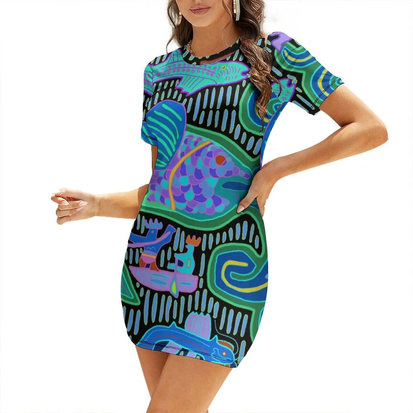 Kuna Indian Octopus and Fishermen Short Sleeved Dress Women's dresses elegant and pretty women's dresses Summer skirt
Kuna Indian Octopus and Fishermen Short Sleeved Dress Women's dresses elegant and pretty women's dresses Summer skirt