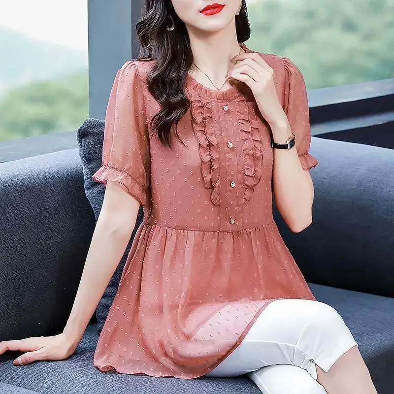 New Women's Short-sleeved Belly-covering Chiffon Shirt Fat Mm Medium-length Loose Large-size Women's Top Fashionable XQ756
New Women's Short-sleeved Belly-covering Chiffon Shirt Fat Mm Medium-length Loose Large-size Women's Top Fashionable XQ756