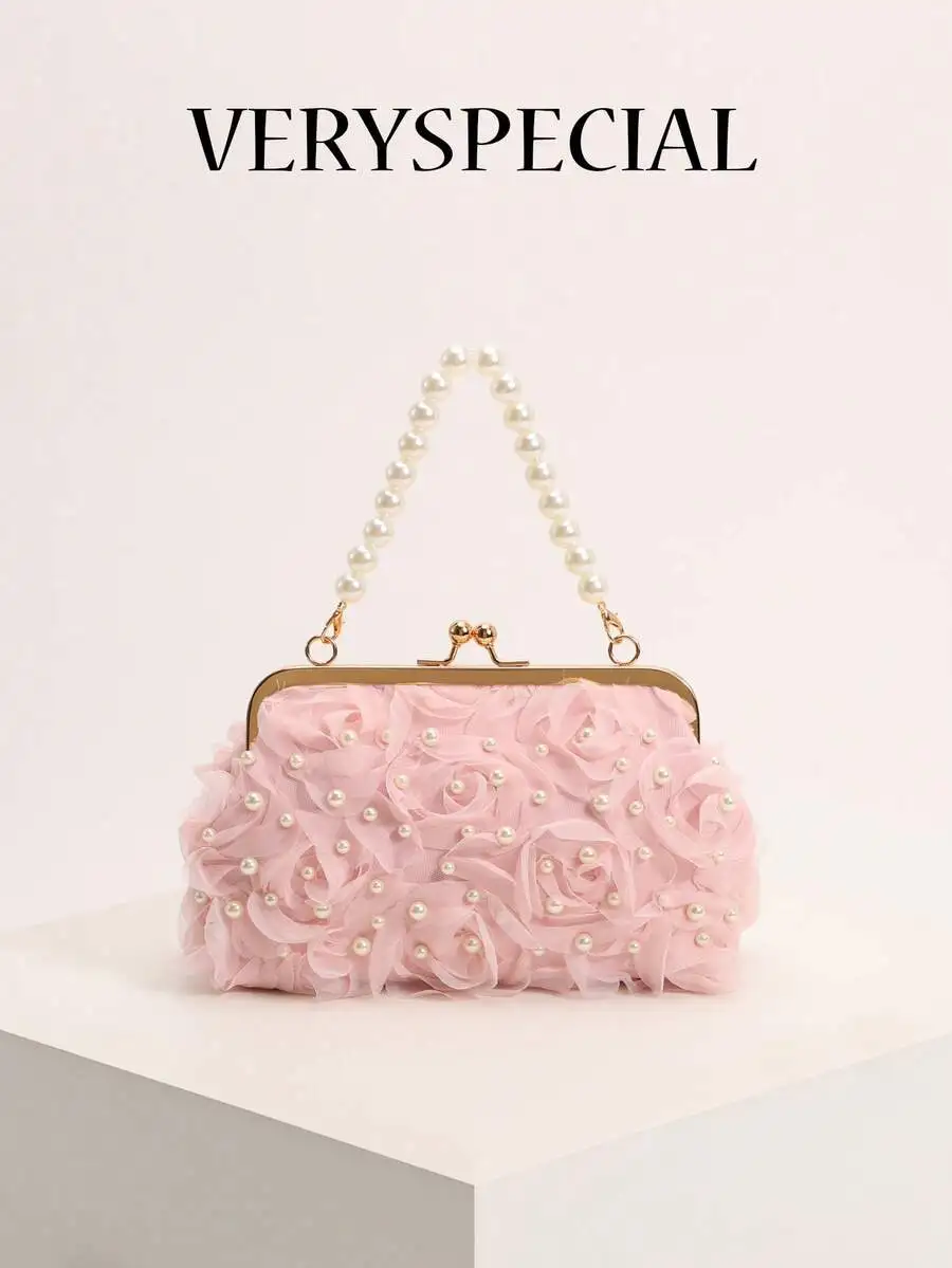 Pink 3D Floral Lace Clutch Bag With Pearl Decor For Wedding Party Formal Occasion
Pink 3D Floral Lace Clutch Bag With Pearl Decor For Wedding Party Formal Occasion