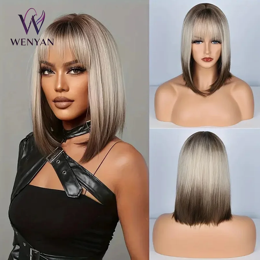 14inch Bob Wig with Bangs Short Wigs for Women Ombre Brown to Blonde Synthetic Wig Straight Natural Hair Replacement Wigs
14inch Bob Wig with Bangs Short Wigs for Women Ombre Brown to Blonde Synthetic Wig Straight Natural Hair Replacement Wigs