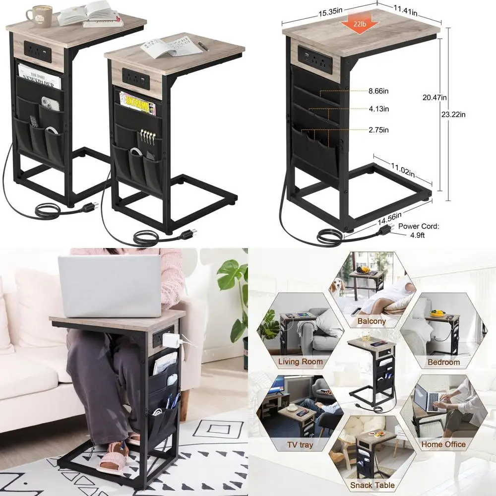 C Shaped End Table with Charging Station, TV Tray Set of 2, Couch Tables with Storage Bag, Slide Under Sofa Side Table with USB
C Shaped End Table with Charging Station, TV Tray Set of 2, Couch Tables with Storage Bag, Slide Under Sofa Side Table with USB