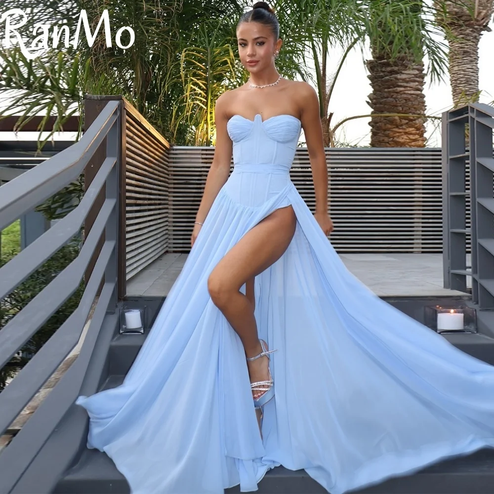 Ranmo Blue Chiffon Evening Dress Sweetheart Sleeveless Side High Slit Prom Dress Pleat Mermaid فساتين سهرة Customised
Ranmo Blue Chiffon Evening Dress Sweetheart Sleeveless Side High Slit Prom Dress Pleat Mermaid فساتين سهرة Customised