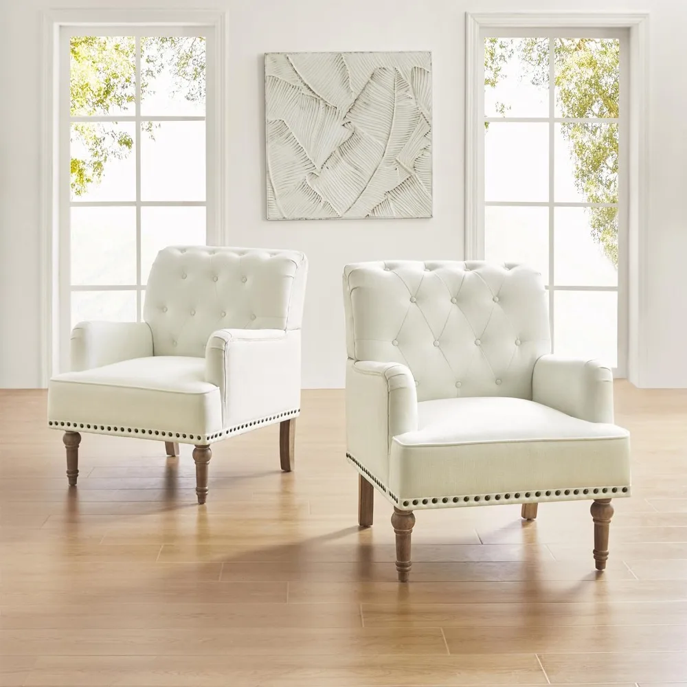 Set of 2 Modern Accent Chair with Retro Wood Leg,Comfy Upholstered Armchair with Button-Tufted and Nailhead Trim for Living Room
Set of 2 Modern Accent Chair with Retro Wood Leg,Comfy Upholstered Armchair with Button-Tufted and Nailhead Trim for Living Room