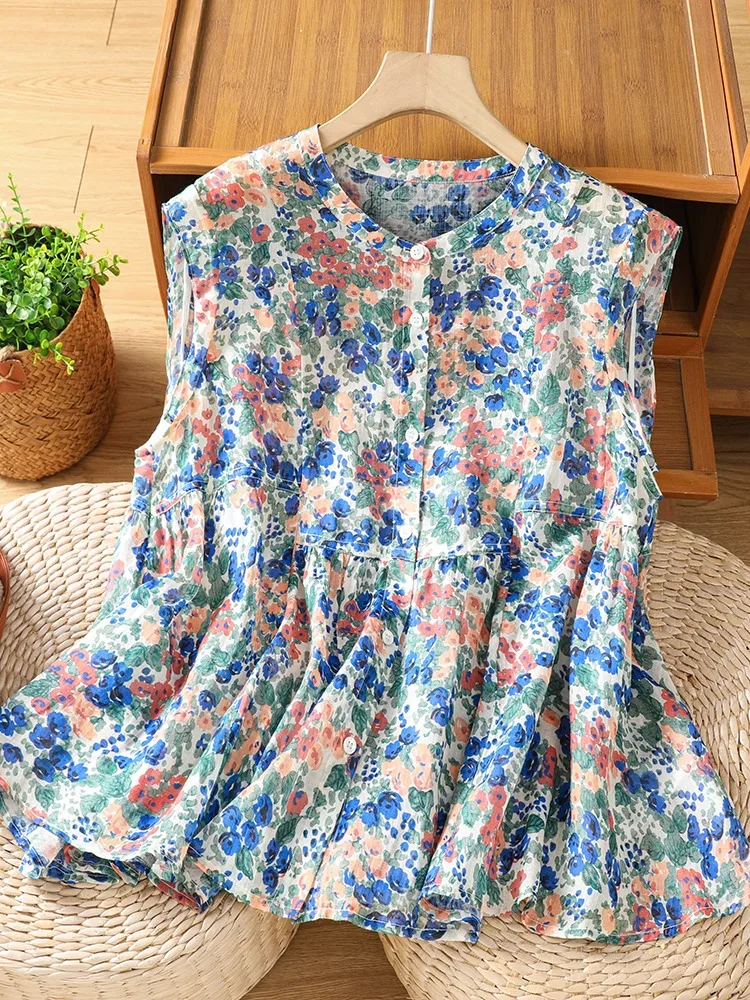 Retro Floral Cotton Linen Sleeveless Shirt Women Summer Large Size Age Reduction Design Big Swing Vest Top Print round Neck O...
Retro Floral Cotton Linen Sleeveless Shirt Women Summer Large Size Age Reduction Design Big Swing Vest Top Print round Neck O...