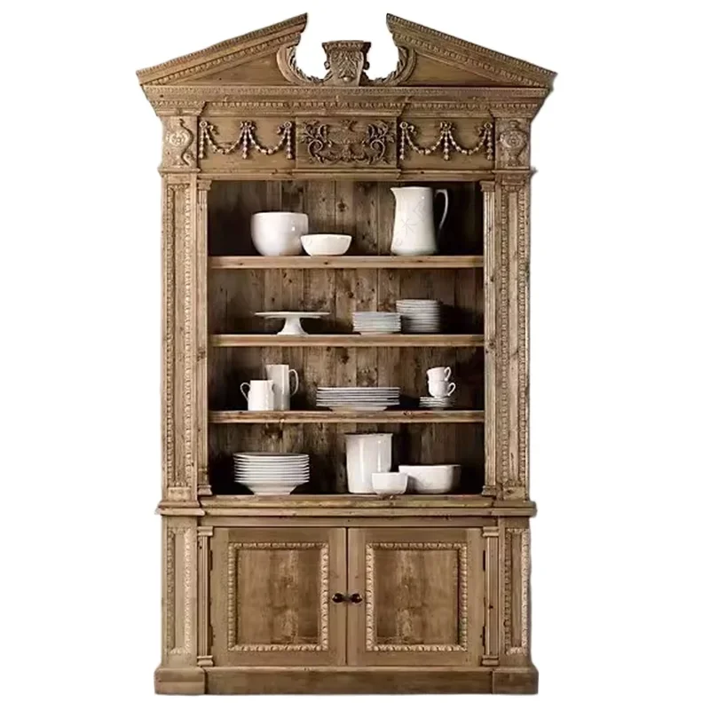 American rural solid wood carving flower bookcase bookshelf European retro storage side cabinet French display
American rural solid wood carving flower bookcase bookshelf European retro storage side cabinet French display