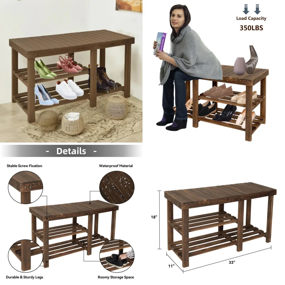 3 Tier Shoe Rack Bench Solid Wood Entryway Storage Organizer Brown Modern Hall Tree Console Table with Wooden Shelf for Small
3 Tier Shoe Rack Bench Solid Wood Entryway Storage Organizer Brown Modern Hall Tree Console Table with Wooden Shelf for Small