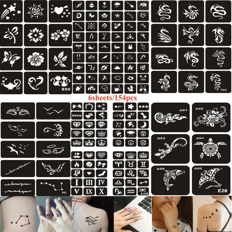 154pcs/set Reusable Temporary Tattoo Stencils for Men Women Kids Glitter Henna Airbrush Tatoo Template Stencil Hands Finger Body
154pcs/set Reusable Temporary Tattoo Stencils for Men Women Kids Glitter Henna Airbrush Tatoo Template Stencil Hands Finger Body