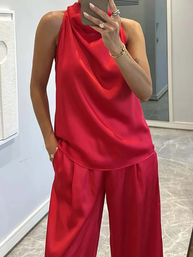 Temperament High Waist Satin Vacation Outfits Leisure Loose Solid Color Women's Two Piece Sets Elegant Sleeveless Vest&Pants Set
Temperament High Waist Satin Vacation Outfits Leisure Loose Solid Color Women's Two Piece Sets Elegant Sleeveless Vest&Pants Set