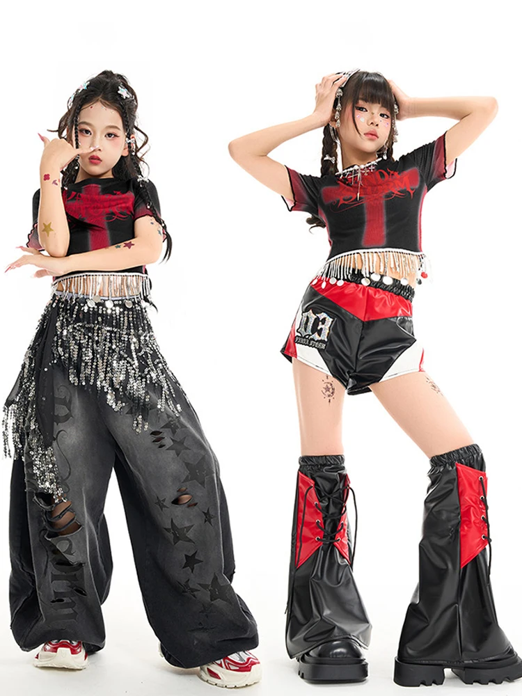 Girls Jazz Dance Clothes Summer Sequins Tassel Short Sleeves Tops Baggy Pants Fashion Hiphop Performance Costumes Stage Wear
Girls Jazz Dance Clothes Summer Sequins Tassel Short Sleeves Tops Baggy Pants Fashion Hiphop Performance Costumes Stage Wear