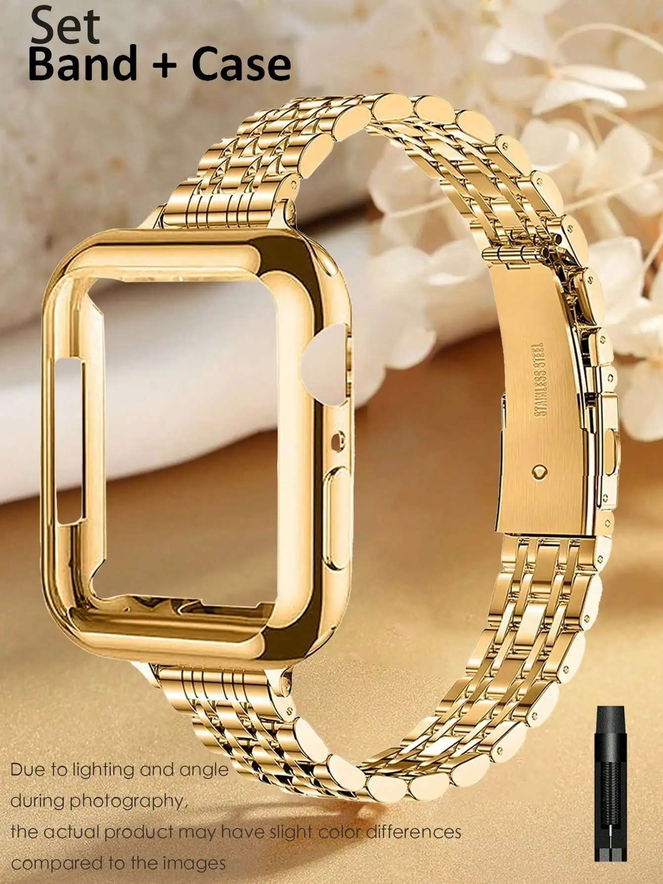 1 Set Stainless Steel Metal Watch Band + TPU Full Coverage Shockproof Protective Case, Suitable For Apple Watch 38/40/41/42/44/45/46/49mm, Compatible With Watch Series 11/Ultra/SE/10/9/8/7/6/5/4/3/2/1 Accessories
1 Set Stainless Steel Metal Watch Band + TPU Full Coverage Shockproof Protective Case, Suitable For Apple Watch 38/40/41/42/44/45/46/49mm, Compatible With Watch Series 11/Ultra/SE/10/9/8/7/6/5/4/3/2/1 Accessories