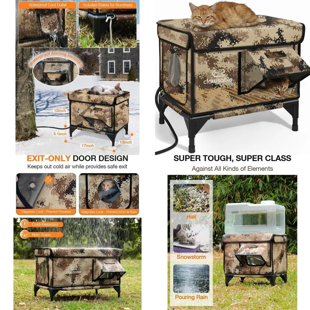 Waterproof Outdoor Heated Cat Shelter, Insulated Feral Kitty House with Escape Door, Desert Camo, 13x17x18
Waterproof Outdoor Heated Cat Shelter, Insulated Feral Kitty House with Escape Door, Desert Camo, 13x17x18