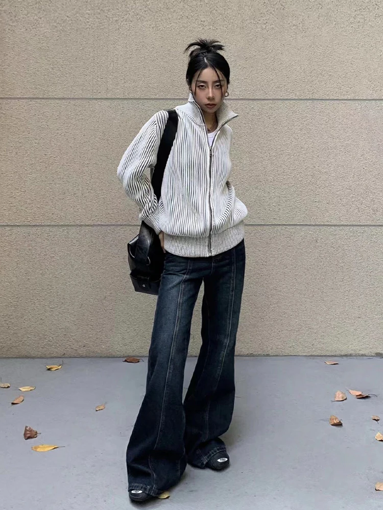 Женский открытый кардиган American High Street Sle, вязаный свитер с воротником на молнии, винтажный полосатый свободный крой, осенне-зимний топ
Женский открытый кардиган American High Street Sle, вязаный свитер с воротником на молнии, винтажный полосатый свободный крой, осенне-зимний топ