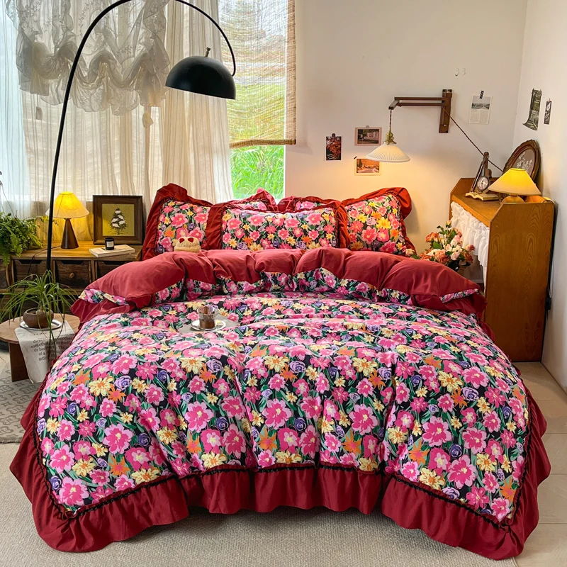 Soft Brushed Bedding Set Lace Style Duvet Cover Pillowcase with Bedsheet Printed Bed Linen Set Home Bedclothes постельное белье
Soft Brushed Bedding Set Lace Style Duvet Cover Pillowcase with Bedsheet Printed Bed Linen Set Home Bedclothes постельное белье
