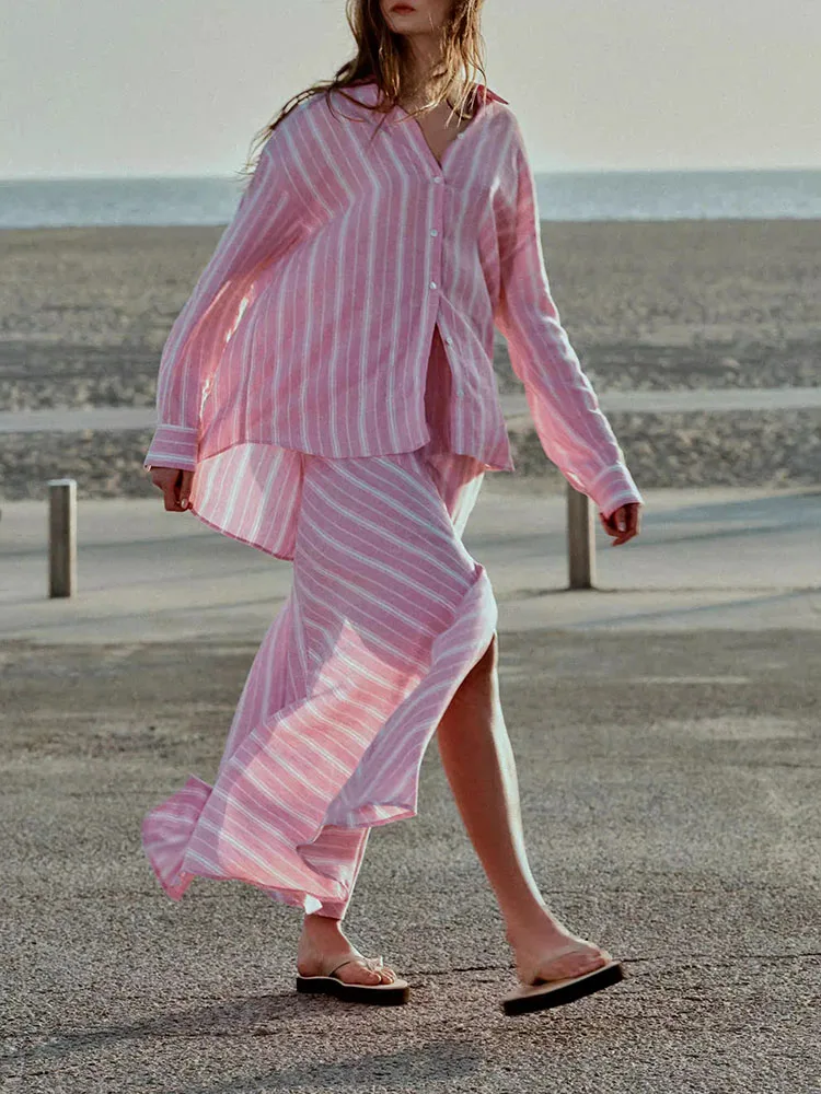 Spring 2026 New Women's Striped Shirt Asymmetrical Midi Skirt Long Sleeve Casual Loose Style Fashion Ladies' Spring Collection
Spring 2026 New Women's Striped Shirt Asymmetrical Midi Skirt Long Sleeve Casual Loose Style Fashion Ladies' Spring Collection