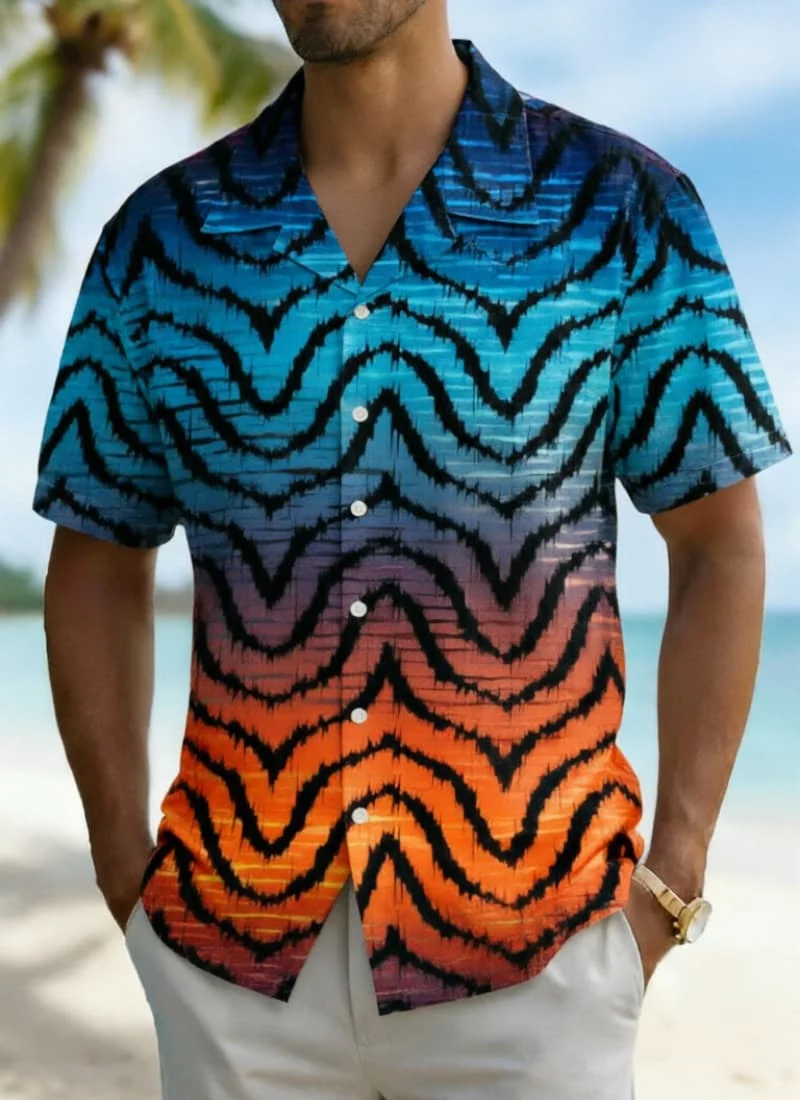 Men's tie dye serrated print Hawaiian shirt, suitable for summer beach trips, daily wear, parties, and weekend short trips
Men's tie dye serrated print Hawaiian shirt, suitable for summer beach trips, daily wear, parties, and weekend short trips