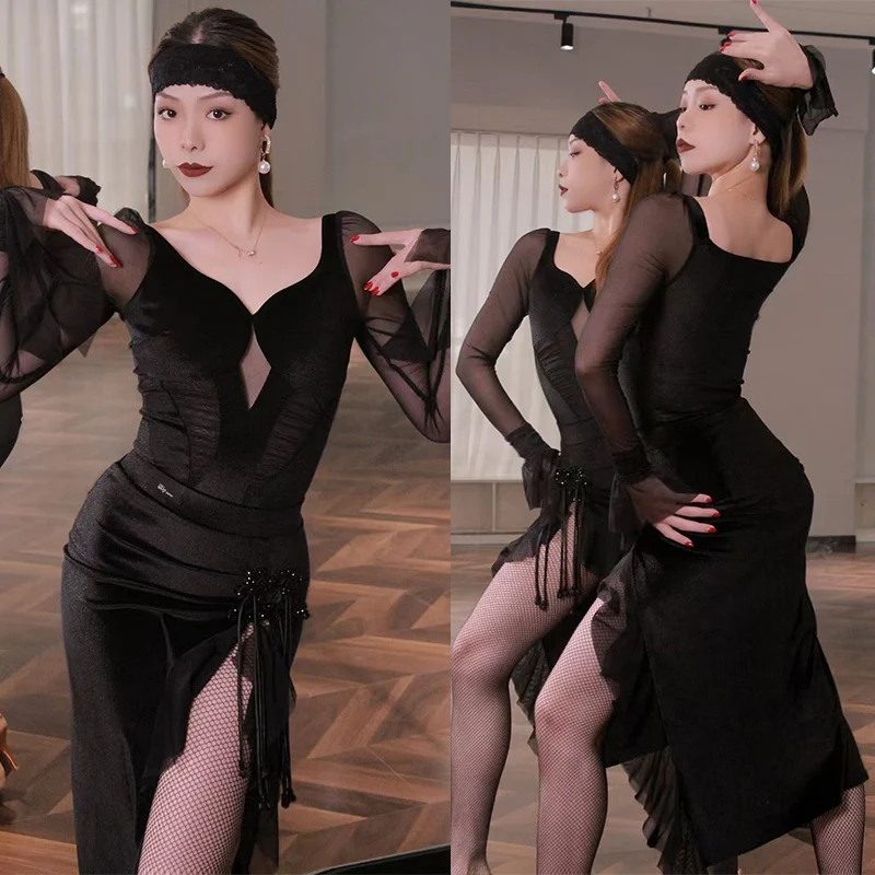 Latin Dance Costume Women Black Velvet Tops Slit Skirt Adult Ballroom Dance Practice Clothes Latin Performance Dresses DNV22527
Latin Dance Costume Women Black Velvet Tops Slit Skirt Adult Ballroom Dance Practice Clothes Latin Performance Dresses DNV22527