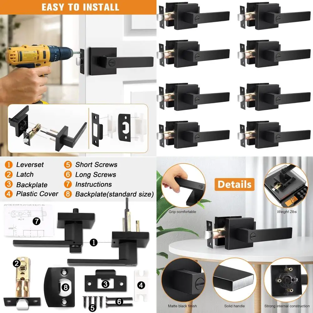 Квадратные черные сверхмощные дверные рычаги для конфиденциальности, комплект из 8 внутренних замков для спален и ванных комнат
Квадратные черные сверхмощные дверные рычаги для конфиденциальности, комплект из 8 внутренних замков для спален и ванных комнат