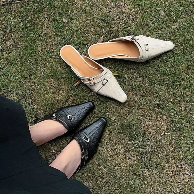NEW Summer Women Mules Genuine Leather Shoes for Women Pointed Toe Kitten Heel Shoes Cover Toe Modern Sandals Belt Buckle Shoes
NEW Summer Women Mules Genuine Leather Shoes for Women Pointed Toe Kitten Heel Shoes Cover Toe Modern Sandals Belt Buckle Shoes