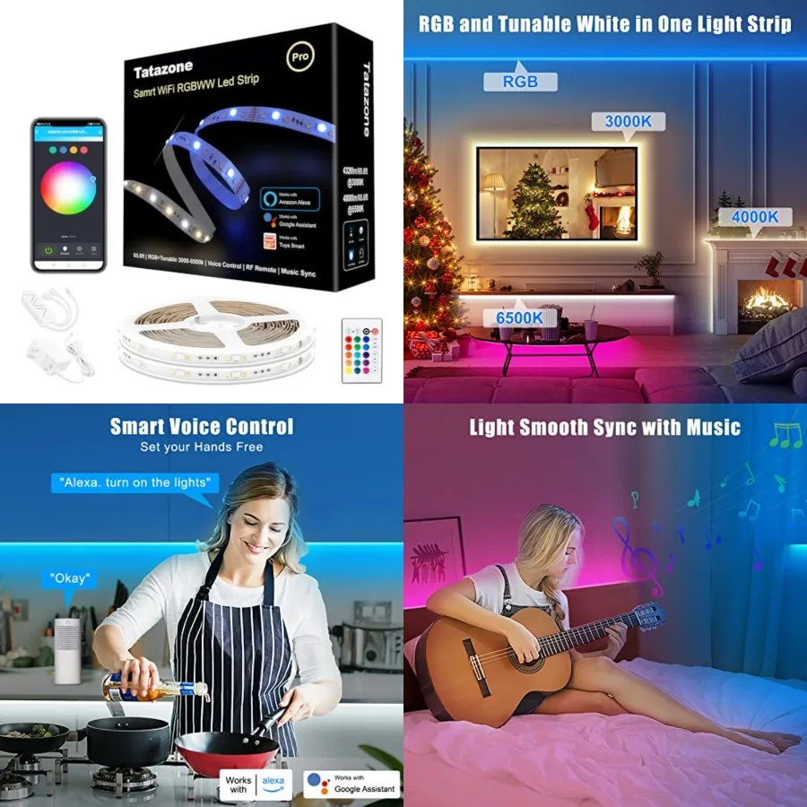 RGBWW Smart LED Strip Lights, 65.6ft Tunable White 3000K to 6500K+RGB WiFi Led Lights Work with Alexa Google, Music Sync Color
RGBWW Smart LED Strip Lights, 65.6ft Tunable White 3000K to 6500K+RGB WiFi Led Lights Work with Alexa Google, Music Sync Color