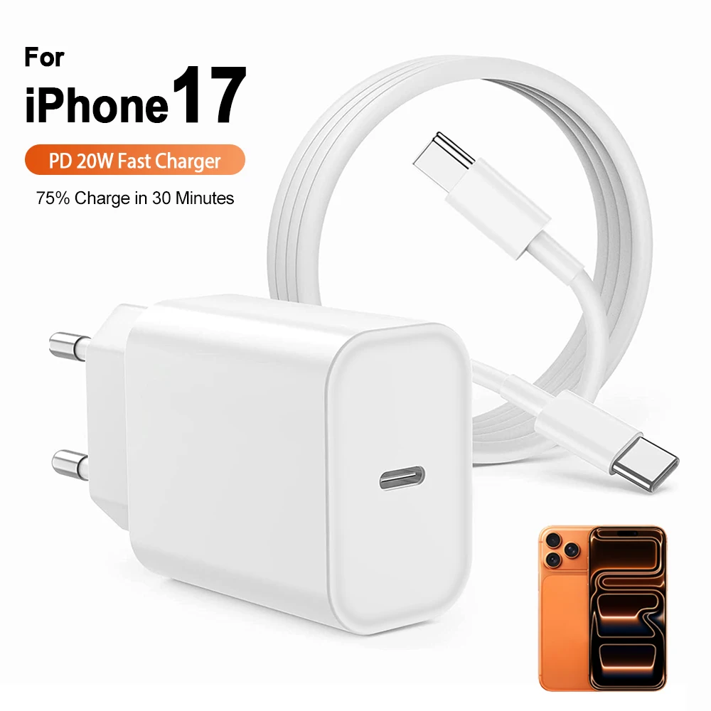PD Charger 20W Fast Charging USB Type C Power Adapter For iPhone Apple 17 16 15 Pro Max iPad XiaoMi Samsung Quick Charger Cable
PD Charger 20W Fast Charging USB Type C Power Adapter For iPhone Apple 17 16 15 Pro Max iPad XiaoMi Samsung Quick Charger Cable