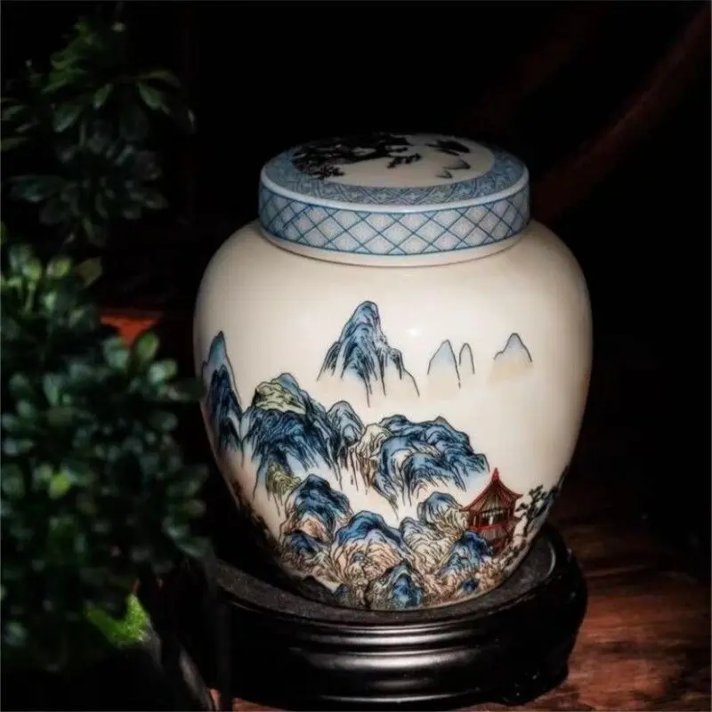 Creative Painted Peak Ceramic Tea Caddy Household Large Capacity Storage Box Desktop Ornament Tea Coffee Bean Canter
Creative Painted Peak Ceramic Tea Caddy Household Large Capacity Storage Box Desktop Ornament Tea Coffee Bean Canter