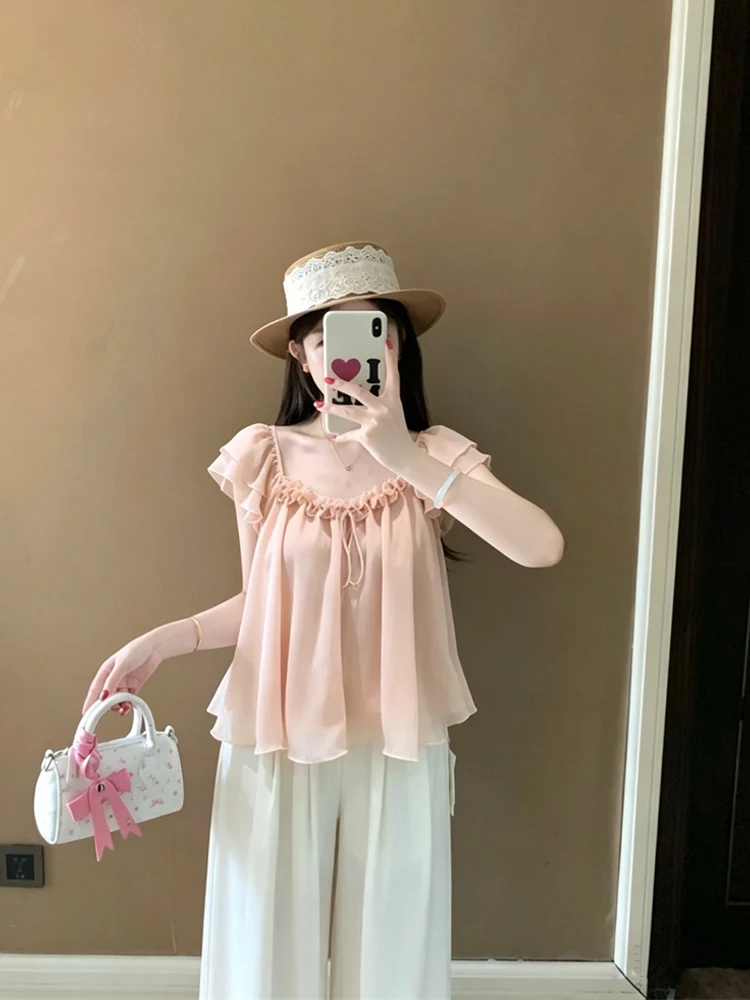 Sweet Style Pleated Bow Tie Flounce Sleeve Chiffon Top Women's Summer New Fashion Slimming Ageless Chic Short Sleeve Shirt
Sweet Style Pleated Bow Tie Flounce Sleeve Chiffon Top Women's Summer New Fashion Slimming Ageless Chic Short Sleeve Shirt