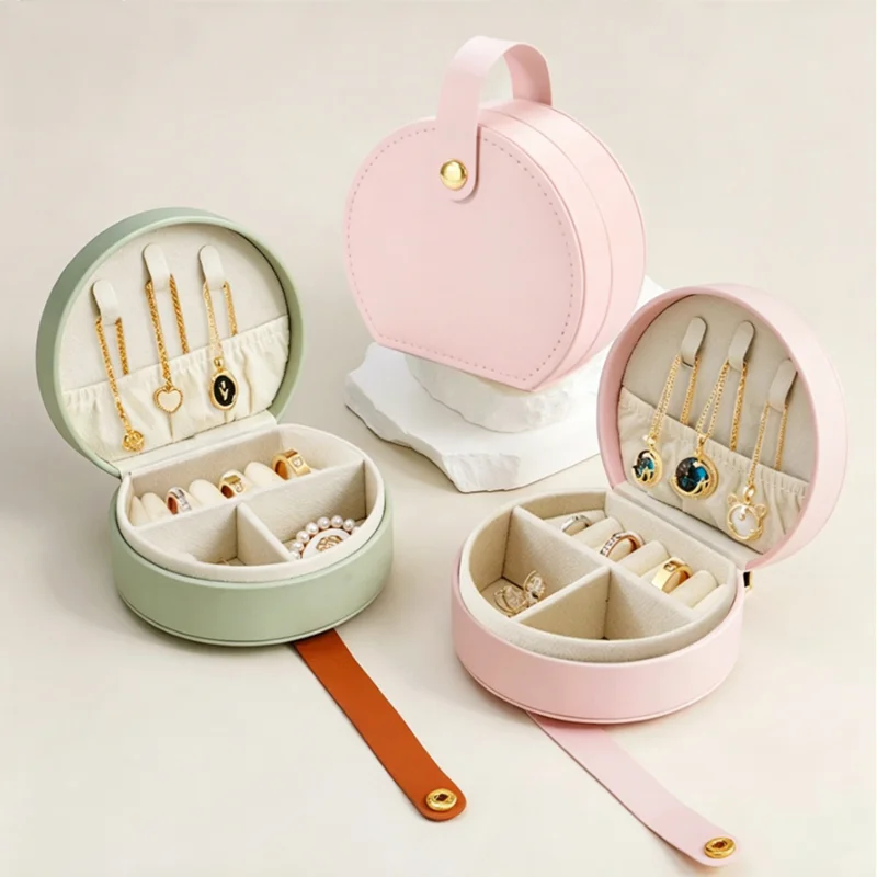 Mini Round Leather Jewelry Box, Portable Travel Earring & Ring Organizer, Small Jewelry Storage Case with Handle
Mini Round Leather Jewelry Box, Portable Travel Earring & Ring Organizer, Small Jewelry Storage Case with Handle