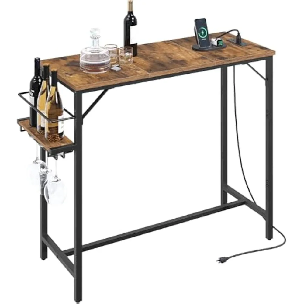 Bar table, bar table with charging station, rectangular dining table with wine rack and glass rack, high top cocktail table
Bar table, bar table with charging station, rectangular dining table with wine rack and glass rack, high top cocktail table