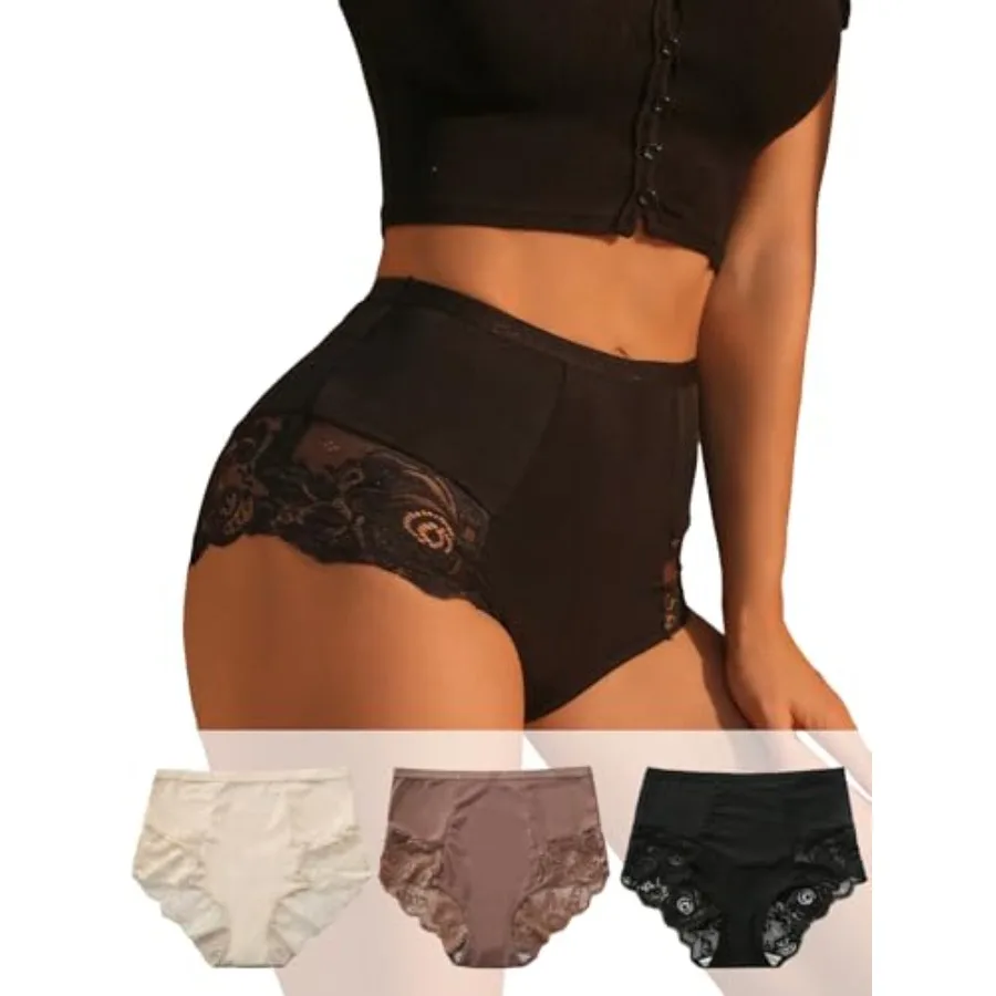 SHENHE Women's 3 Packs Contrast Lace High Waist Briefs Underwear Panties Set
SHENHE Women's 3 Packs Contrast Lace High Waist Briefs Underwear Panties Set