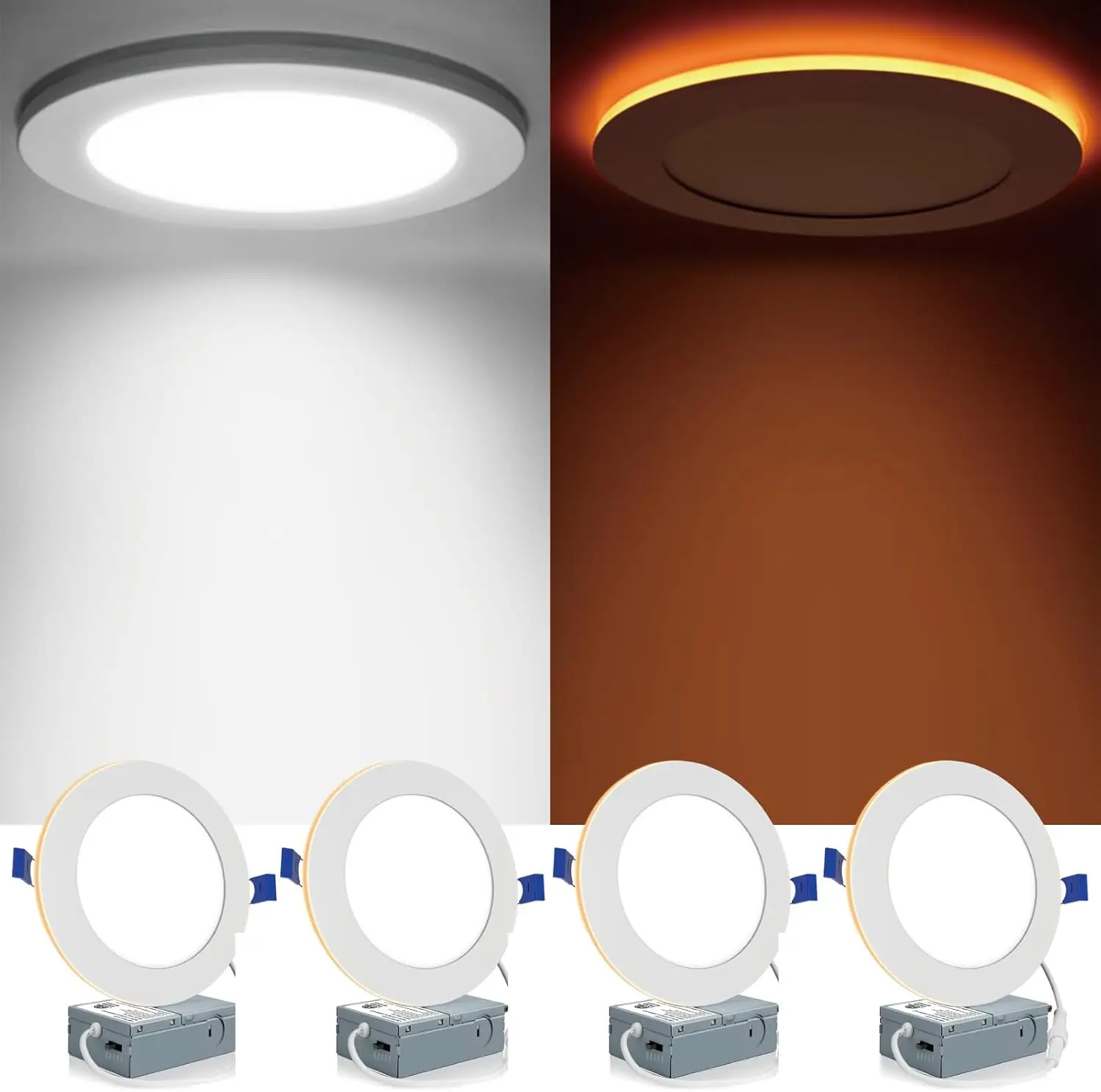 4 Pack 6' LED Canless Recessed Lights, 5CCT Adjustable 2700K-5000K, 12W=110W, 1050LM, Dimmable, Night Light, ETL/FCC Certified
4 Pack 6' LED Canless Recessed Lights, 5CCT Adjustable 2700K-5000K, 12W=110W, 1050LM, Dimmable, Night Light, ETL/FCC Certified