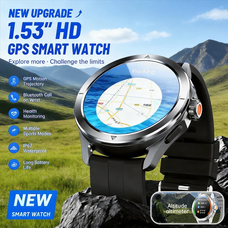 New Outdoor Sports Smartwatch 1.53-inch Screen NFC GPS Compass Heart Rate Waterproof Health Monitoring Bluetooth Call Smartwatch
New Outdoor Sports Smartwatch 1.53-inch Screen NFC GPS Compass Heart Rate Waterproof Health Monitoring Bluetooth Call Smartwatch