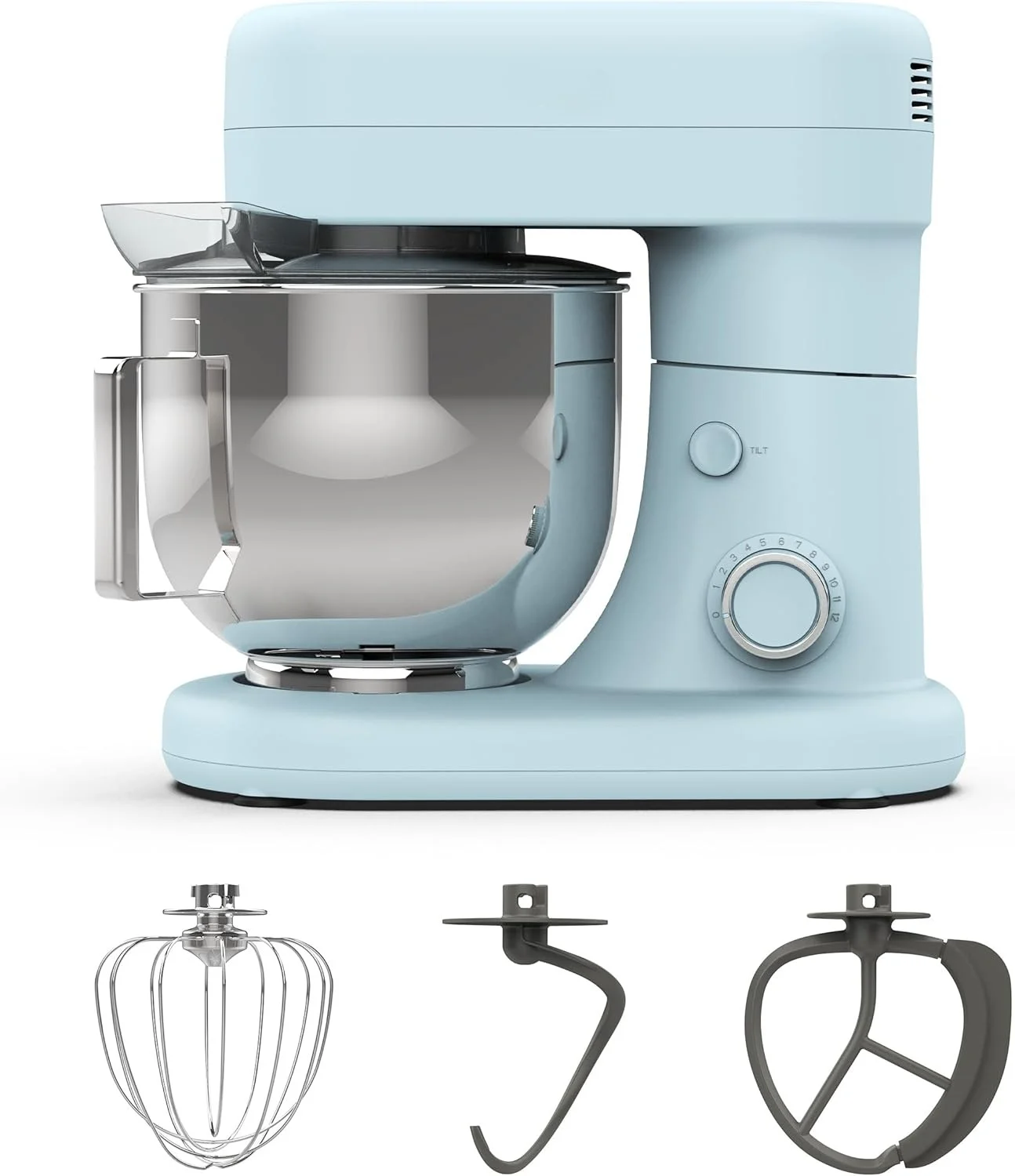 5.3 Qt Tilt-Head Stand Mixer, 12 Speed, Stainless Steel Bowl, Whisk, Dough Hook, Flat Beater, for Baking Cake Bread, Sky Blue
5.3 Qt Tilt-Head Stand Mixer, 12 Speed, Stainless Steel Bowl, Whisk, Dough Hook, Flat Beater, for Baking Cake Bread, Sky Blue