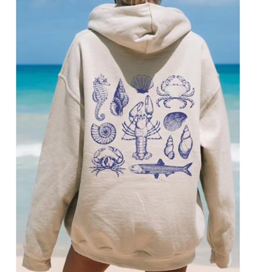 Women Ocean Oversized Hoodies Loose Seashell Fish Print Long Sleeve Pullover Hooded Sweatshirt Casual Fall Streetwear
Women Ocean Oversized Hoodies Loose Seashell Fish Print Long Sleeve Pullover Hooded Sweatshirt Casual Fall Streetwear