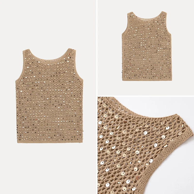 Женская майка с блестками и вырезами, модное летнее новое поступление, цельный цвет из полиэфирного волокна, прямой крой
Женская майка с блестками и вырезами, модное летнее новое поступление, цельный цвет из полиэфирного волокна, прямой крой