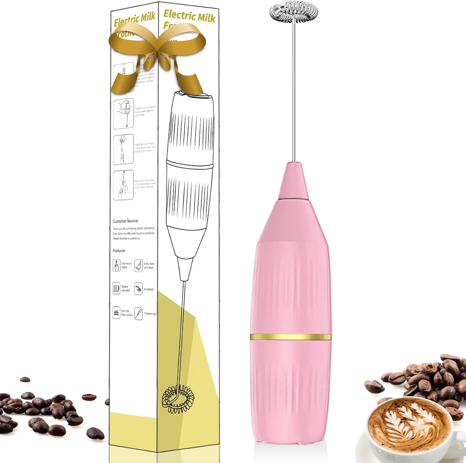 Handheld Milk Frother Wand for Coffee, Matcha, Latte, Cappuccino, Hot Chocolate, Eggs, Pink
Handheld Milk Frother Wand for Coffee, Matcha, Latte, Cappuccino, Hot Chocolate, Eggs, Pink
