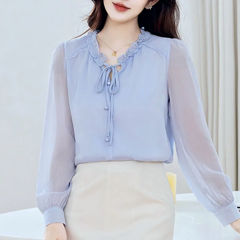 Women Blouse Shirt New Long Sleeve Ruffled Collar Lace-up Blouse Shirt Women Tops Blouses Shirts Blusas Para Mujer Camisas Q1346
Women Blouse Shirt New Long Sleeve Ruffled Collar Lace-up Blouse Shirt Women Tops Blouses Shirts Blusas Para Mujer Camisas Q1346