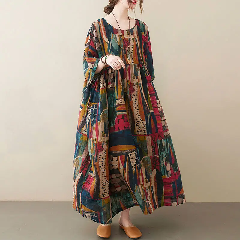 Fashion O-Neck Spliced Spliced Loose Printed Vintage Dress Women's Clothing Summer New Oversized Office Lady Long Dresses
Fashion O-Neck Spliced Spliced Loose Printed Vintage Dress Women's Clothing Summer New Oversized Office Lady Long Dresses