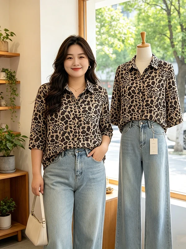 Summer New plus Size Women's Fashion Print Shirt Loose Belly Covering Anti-Aging Seven-Sleeve Top Korean Style Commute Wind
Summer New plus Size Women's Fashion Print Shirt Loose Belly Covering Anti-Aging Seven-Sleeve Top Korean Style Commute Wind