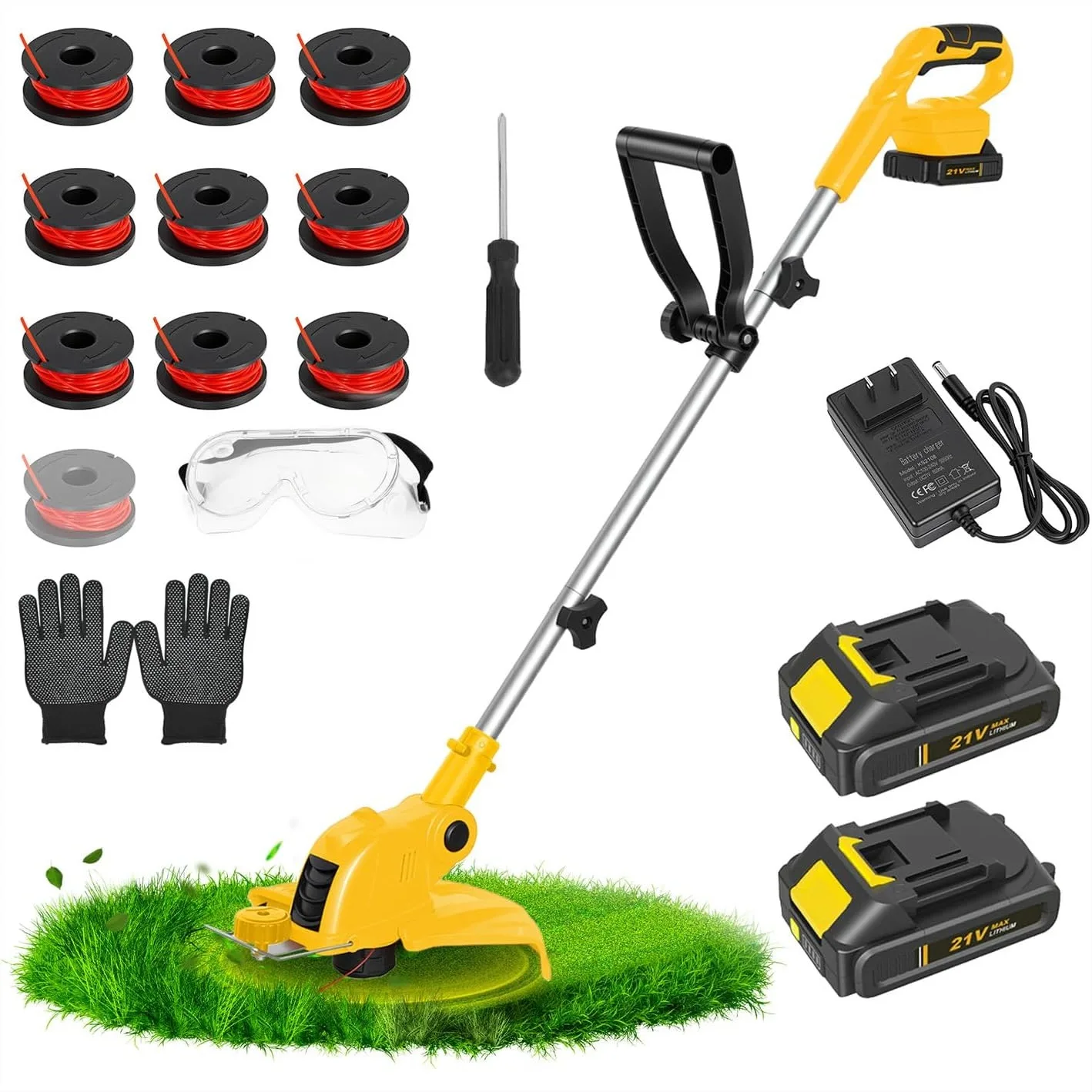 Cordless Weed Wacker 21V Battery Powered Grass Trimmer with 2x2.0Ah Batteries & 10 Spools, 12" Auto Feed 2-in-1 Edger for Garden
Cordless Weed Wacker 21V Battery Powered Grass Trimmer with 2x2.0Ah Batteries & 10 Spools, 12" Auto Feed 2-in-1 Edger for Garden
