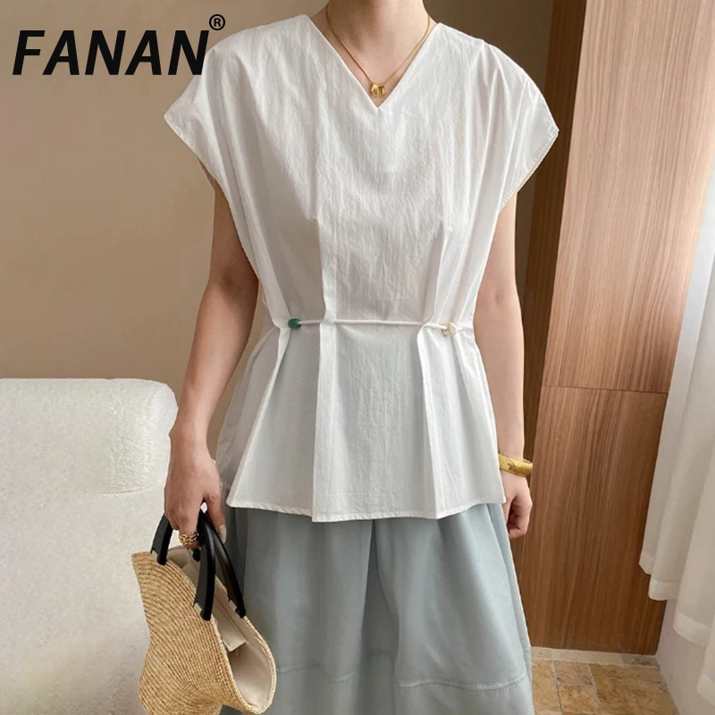 FANAN French Style Lace-up Gathered Waist Shirts For Women V Neck Short Sleeve Fashion Blouses Female Tops 2025 Summer New
FANAN French Style Lace-up Gathered Waist Shirts For Women V Neck Short Sleeve Fashion Blouses Female Tops 2025 Summer New