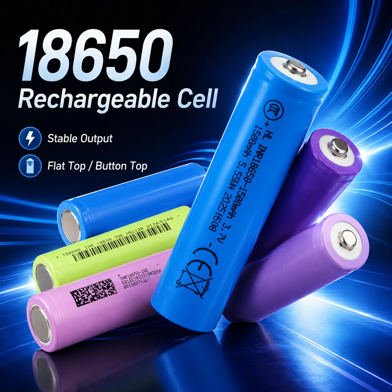 Button Top 18650 Li-ion Cell 2000-3500mAh, Rechargeable Battery for Flashlight LED Lamp Security Device
Button Top 18650 Li-ion Cell 2000-3500mAh, Rechargeable Battery for Flashlight LED Lamp Security Device