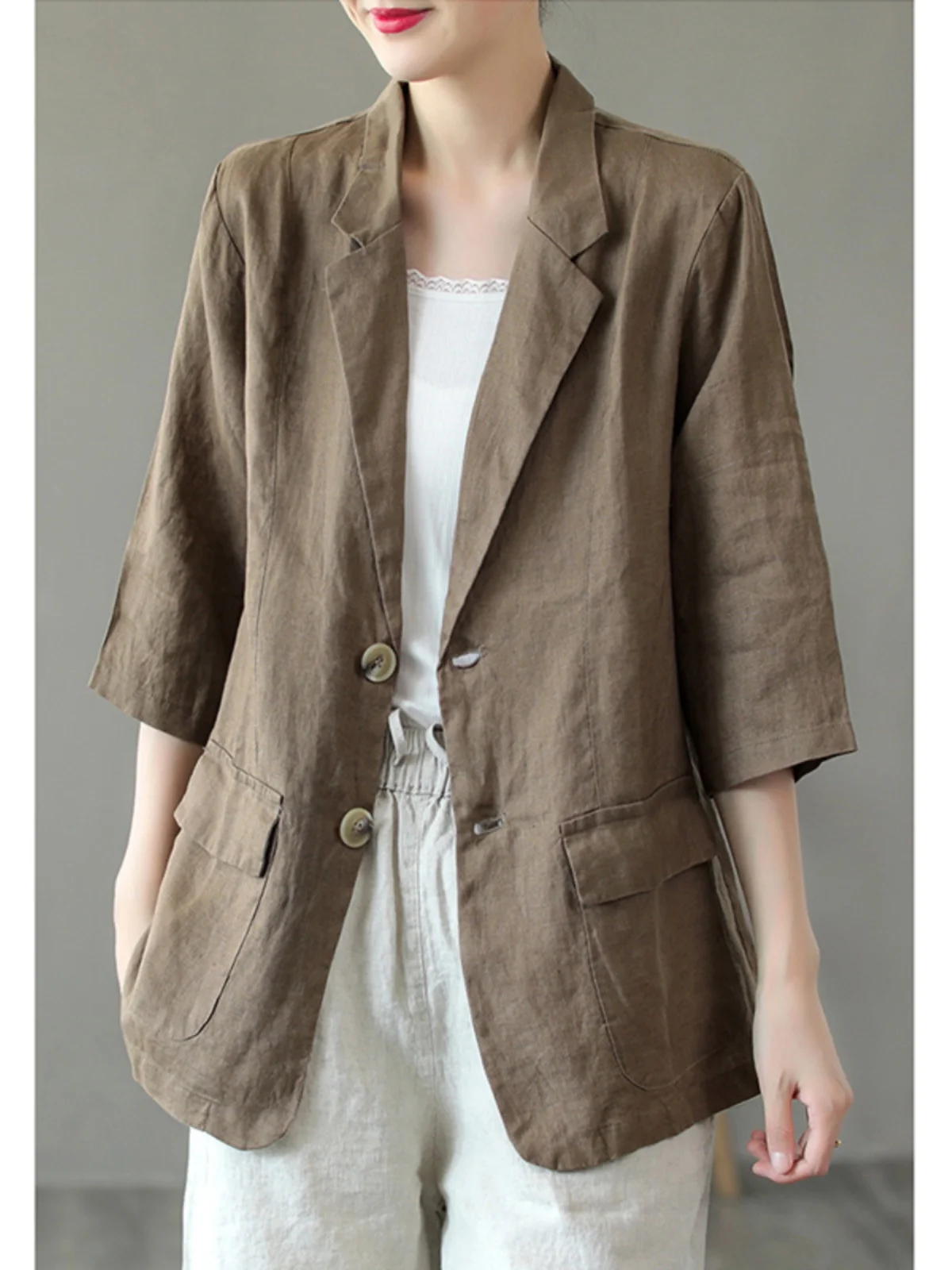 Women's Cotton Linen Suit Jaet Loose Fit Thin Sle Retro Versatile Outerwear ort Sve Button Detail Pure Color Commute...
Women's Cotton Linen Suit Jaet Loose Fit Thin Sle Retro Versatile Outerwear ort Sve Button Detail Pure Color Commute...